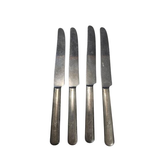 4 Tudor Plate Oneida Friendship-Medality Dinner Knives 9⅛" 1932 Stainless Blade - Picture 1 of 8